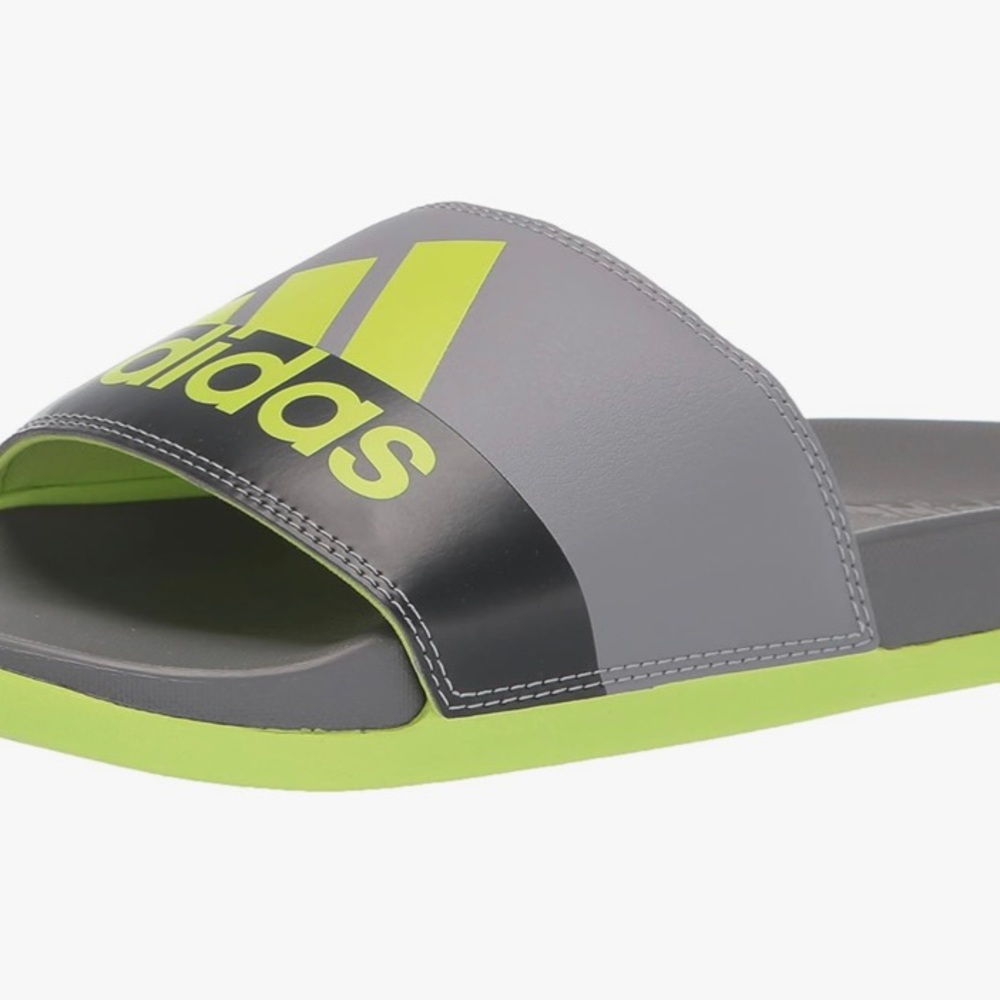 adidas Unisex Adilette Comfort Slide Sandal, Grey/Semi Solar Slime
